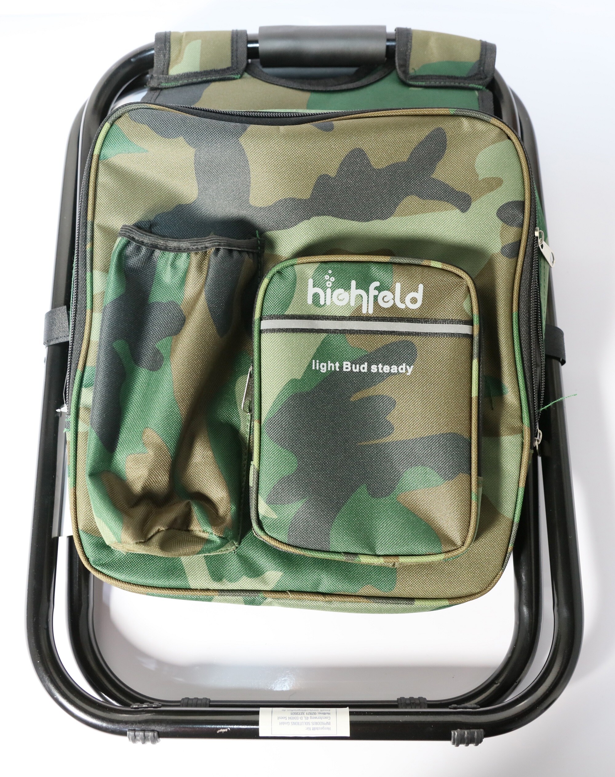 highfeld® Sitzrucksack Ansitzrucksack mit Hocker camouflage Campinghocker Angelhocker Falthocker