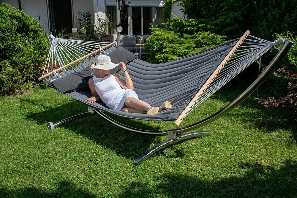 Lola Luxus Stab Hängematte gefüttert American Hammock Lifestyle, Noire mit Kissen wetterfest
