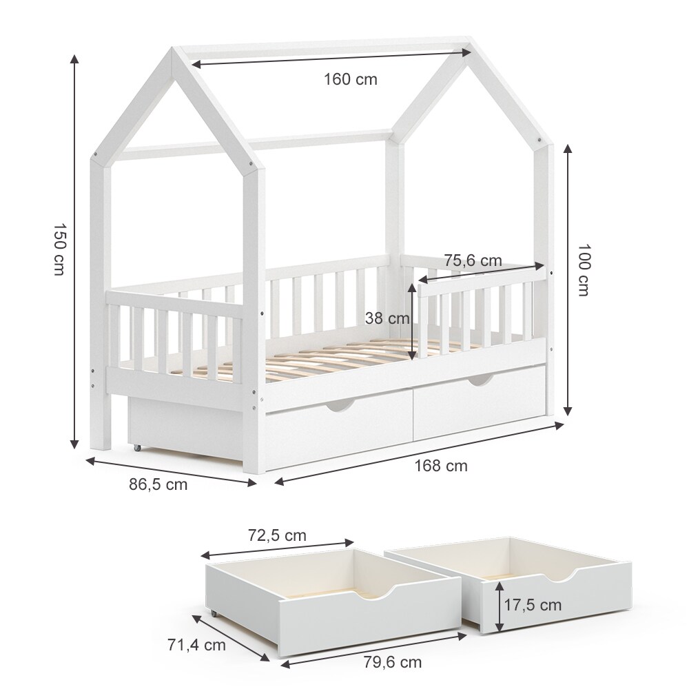 VitaliSpa Kinderbett Hausbett Spielbett Wiki 80x160 inkl Lattenrost 2 Schubladen