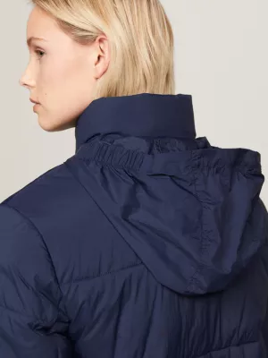 Jaqueta puffer acolchoada reciclada com fita de logo