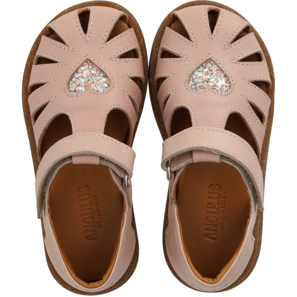 Køb Angulus Rosebud/Rosebud Glitter Hjertesandal I Læder Med Funklende Glitterhjerte