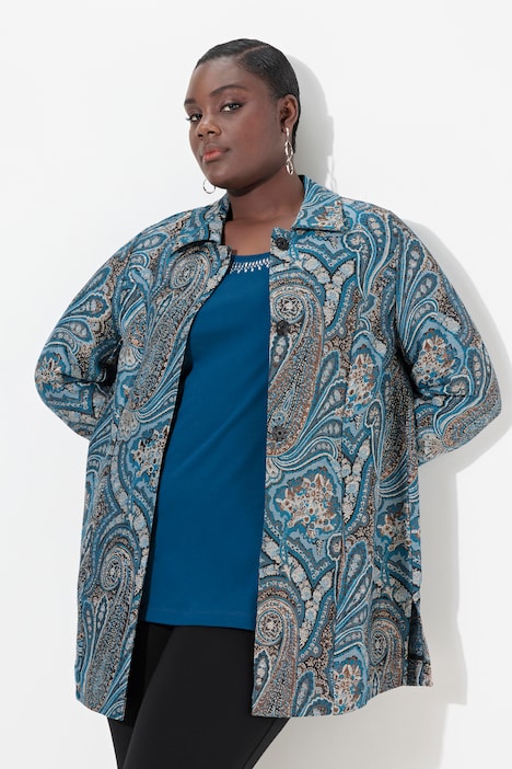 Jacquard-Jacke, Metallic-Effekt, Hemdkragen
