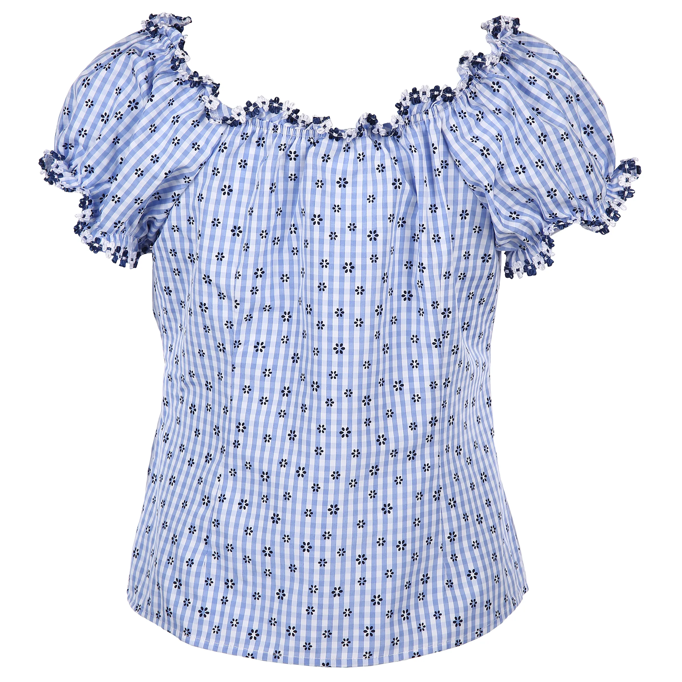 Damen Trachtenbluse mit Vichy Karo und Allover Print