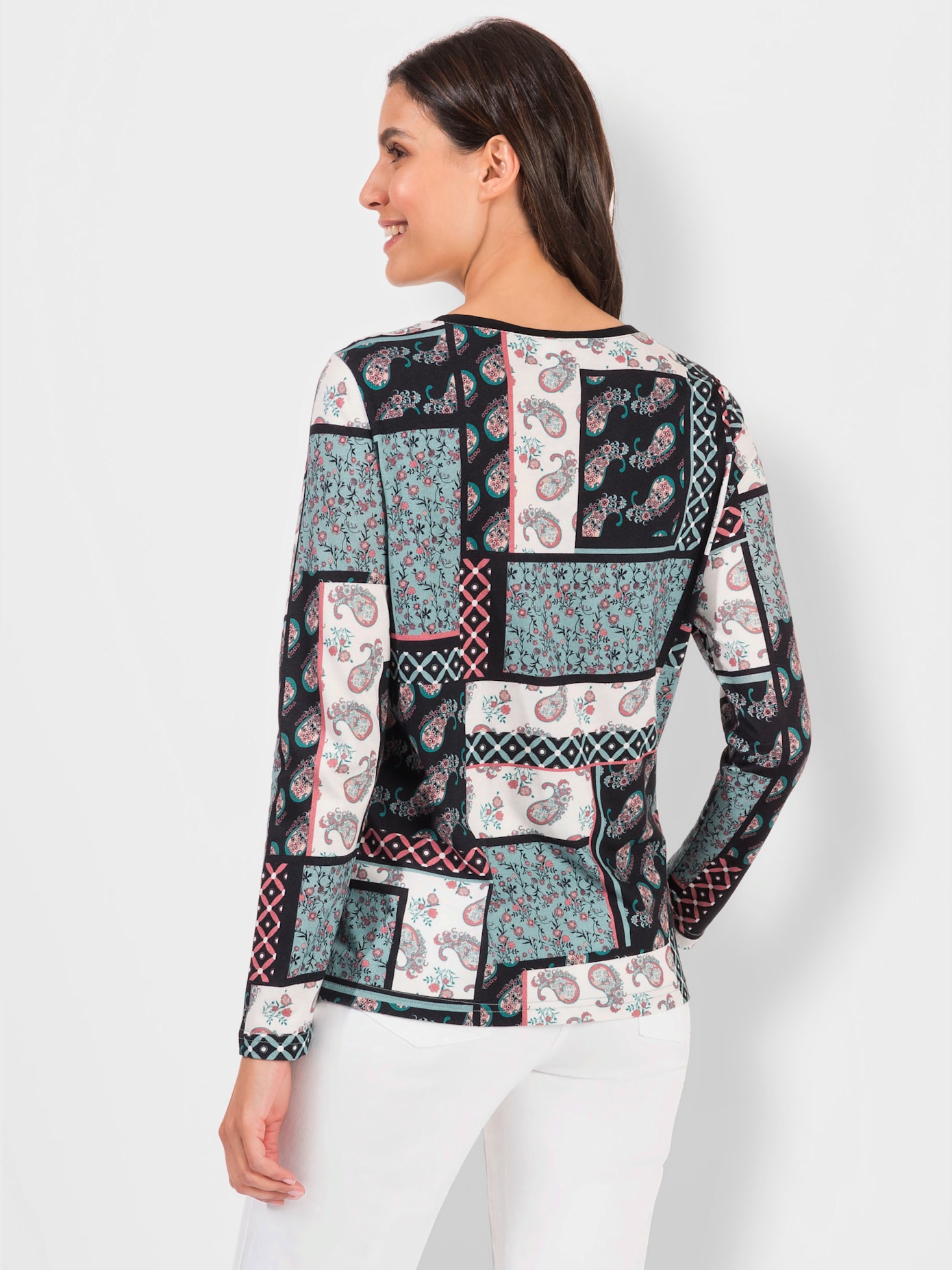 T-shirt mélange coton-modal col rond manches longues