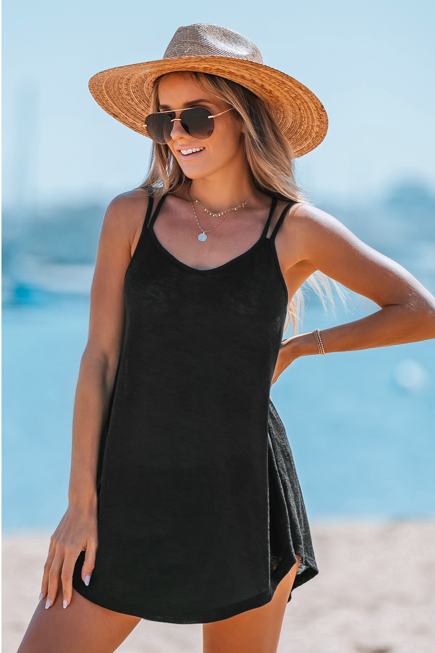 Robe cover up tricotée à col en V