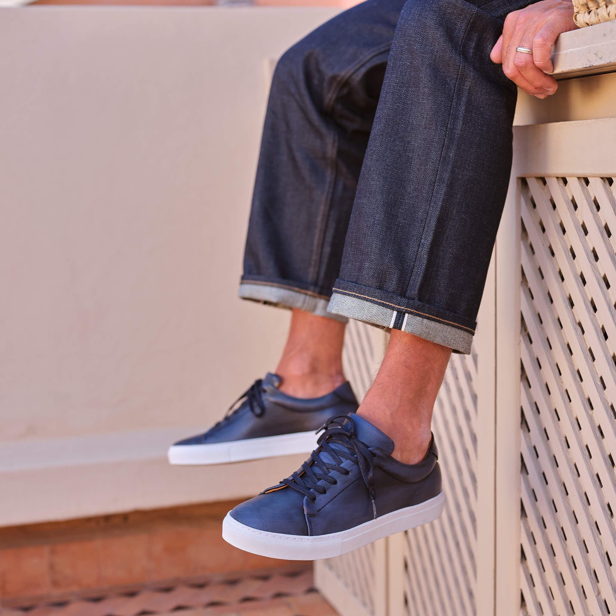 Kooper-Sneakers / Basket en cuir marine lisse