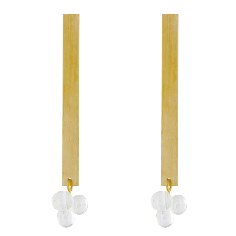 Boucles d'Oreilles Clous Laiton Rectangle Plat et Bouquet de Perles de Verre