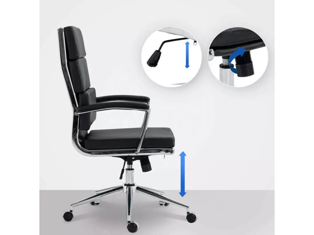 Chaise de bureau - Similicuir & Métal chromé - Noir - Cleveland
