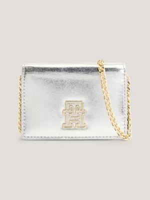 Bolsa sanfonada metálica com alça de corrente