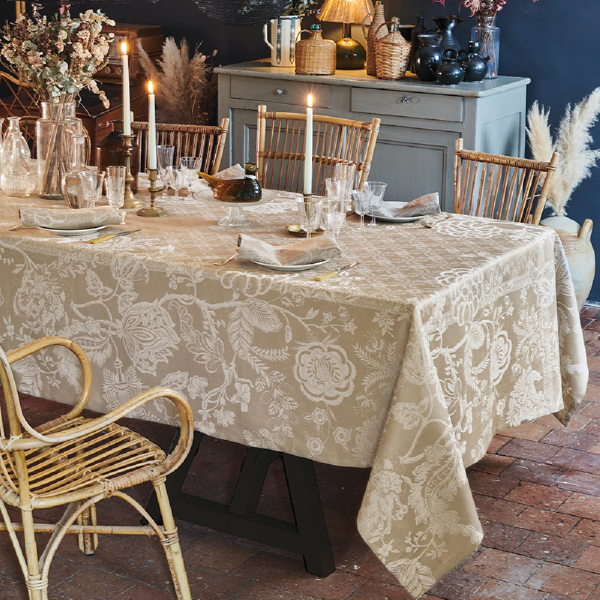 Nappe pur lin beige 174X304 Garnier Thiebaut