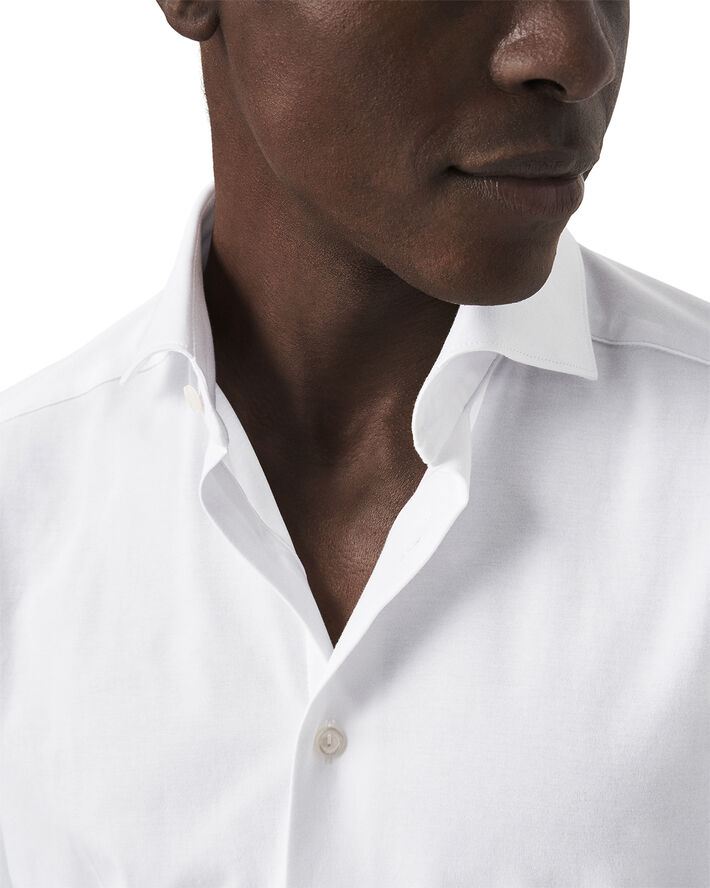 ETON Slim Fit White Solid Four-Flex Stretch Shirt Hvid