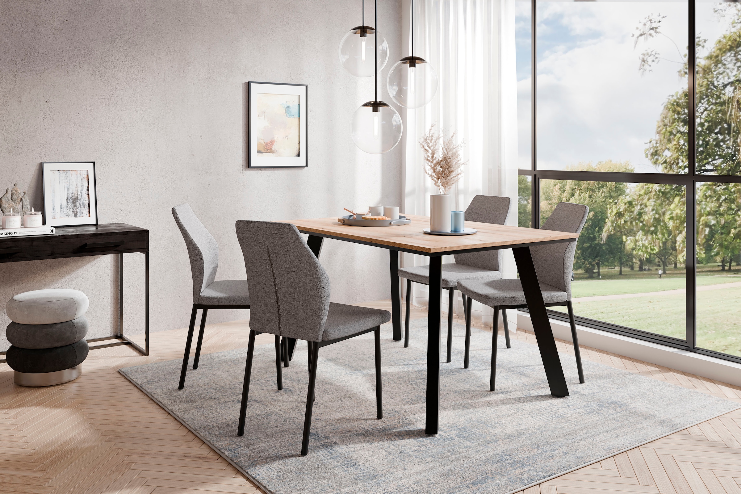 GOODproduct Essgruppe »Genf Tischgruppe, Esstisch plus 4 Stühle« Set, Otto's DAUERTIEFPREIS, 5 Stk. tlg. Küchentisch, 4 Stühle, moderne Tischplatte in eiche/schwarz