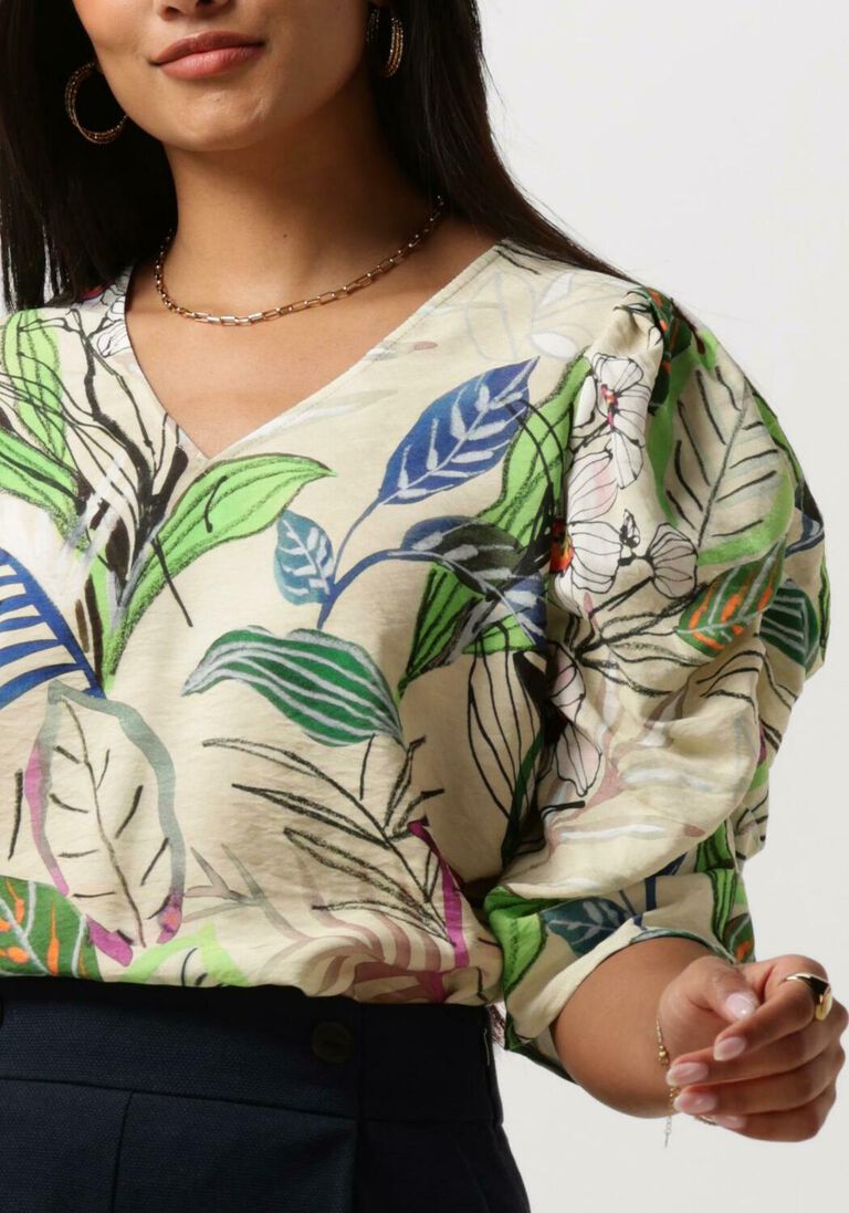 JANSEN AMSTERDAM zand jansen amsterdam top wb180 printed wrinkel detail short sleeve top
