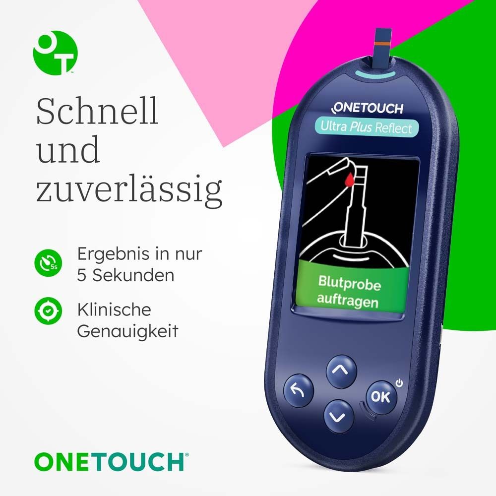 OneTouch Ultra Plus Reflect® Diabetes Starter-Set mmol/l, 40 Teststreifen, 40 sterile Lanzetten, 1 Stechhilfe