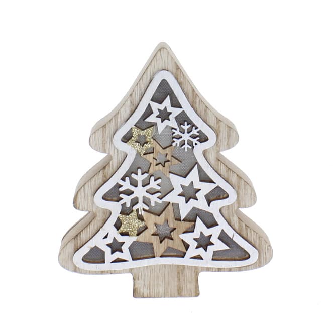 Baum mit LED - aus Holz - ca. 13 x 2,5 x 15,5 cm