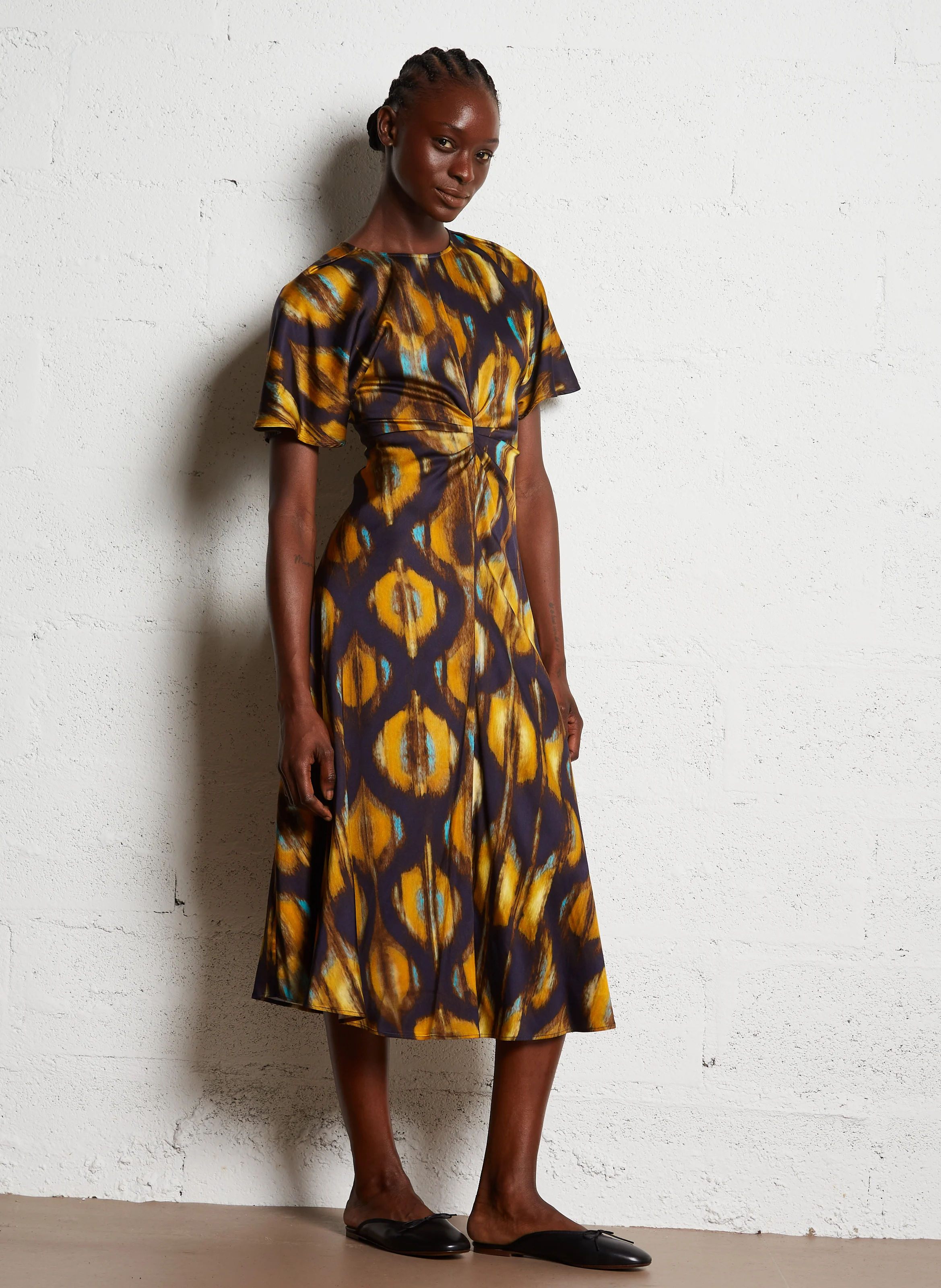 SOLEIL - Robe midi col rond imprimée | Bleu