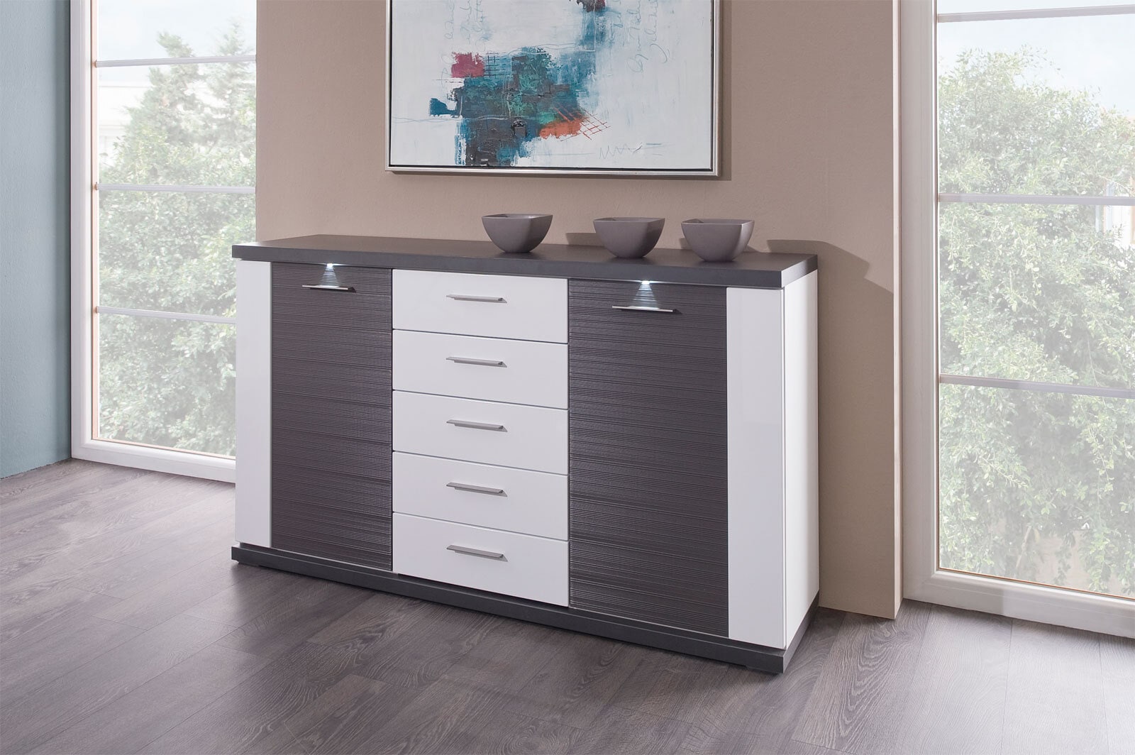 CASAVANTI Sideboard MANHATTAN Hochglanz Weiß ca. 156 x 90 x 42 cm