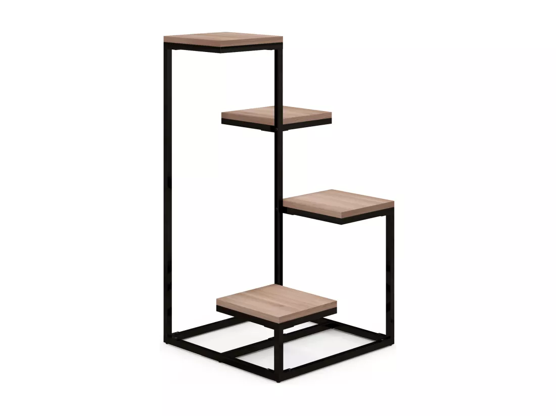 Porte-plantes style industriel 4 étagères - dim. 40L x 40l x 75H cm - acier noir bois sapin verni