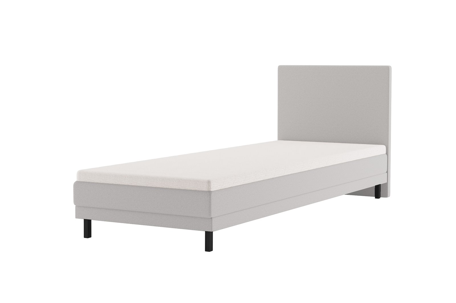 Komfort 5 regulerbar seng 90x200 cm Tekstil Primo 84 lys grå, Komfort 5 overmadrass og sorte firkantede ben, gavl selges separate.