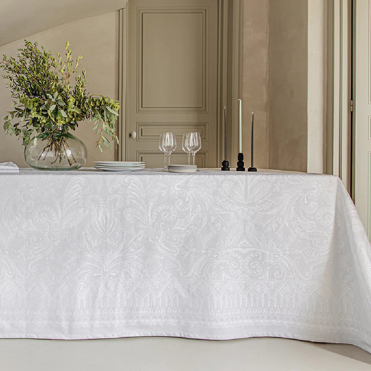 Chemin de table antitache déperlant pur coton gris 54X180 Garnier Thie