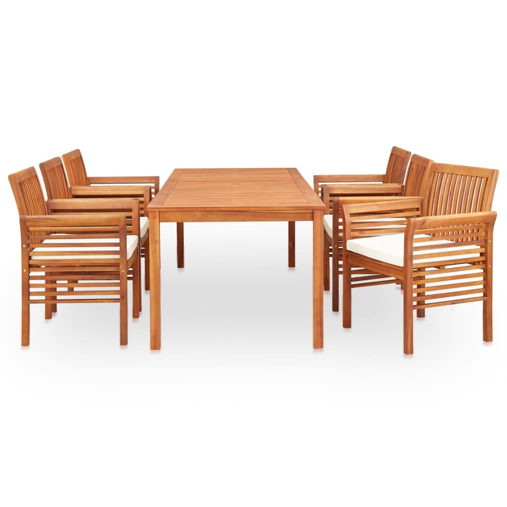 Mobilier à dîner d'extérieur 7 pièces et coussins acacia solide
