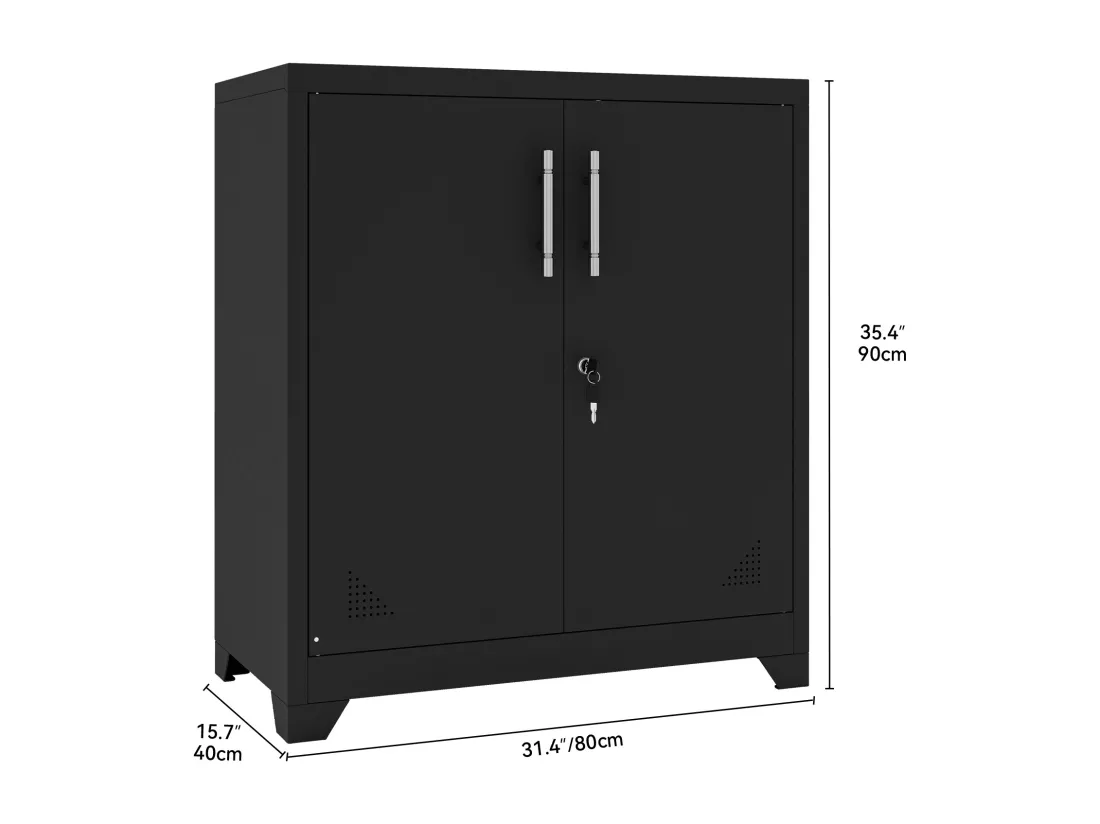 Meuble de Rangement Bureau - Armoire de Bureau Meuble Imprimante avec 2 Etagères Réglables - Noir - 80 x 40 x 90cm
