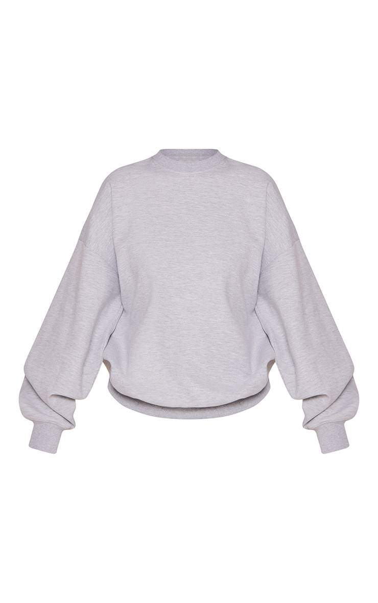 Gris Chiné Sweat-shirt Oversize En Interlock À Manches Ballon