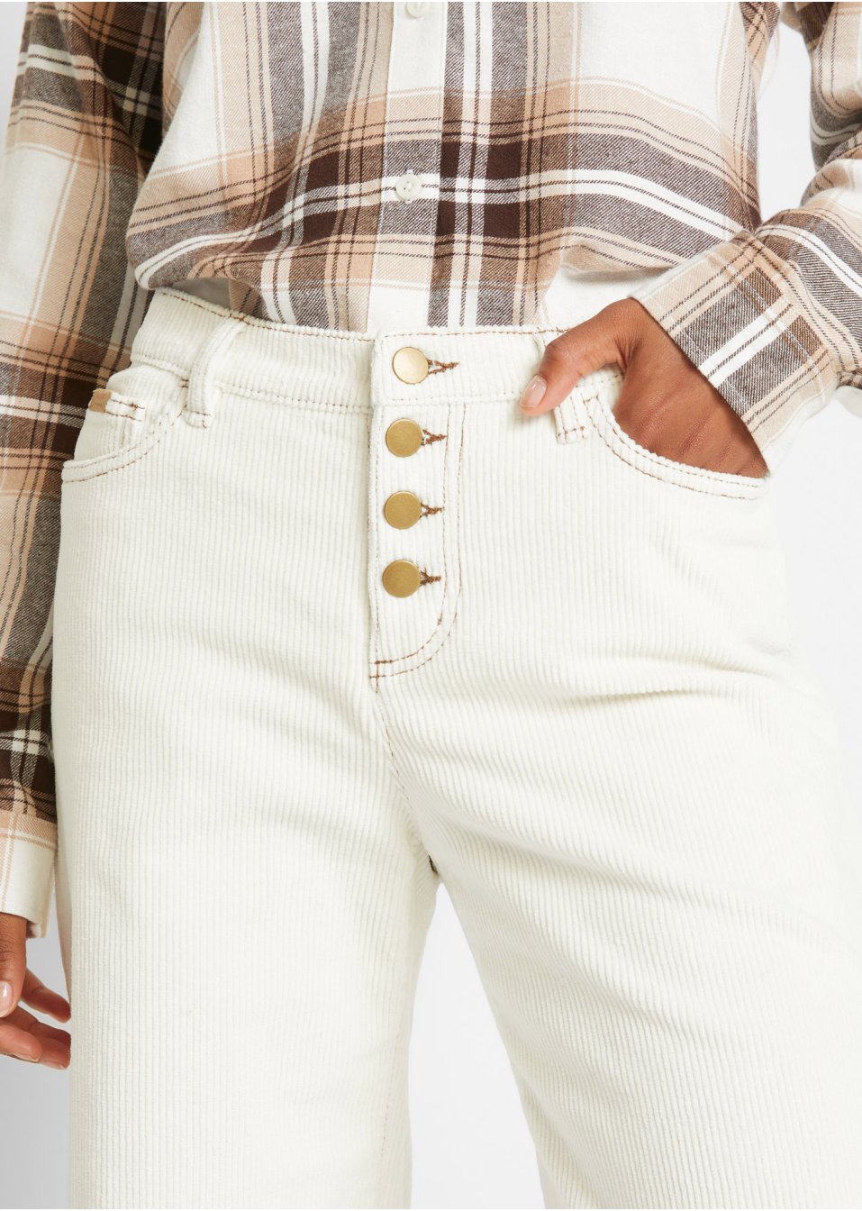 Pantalon en velours côtelé extensible, Wide