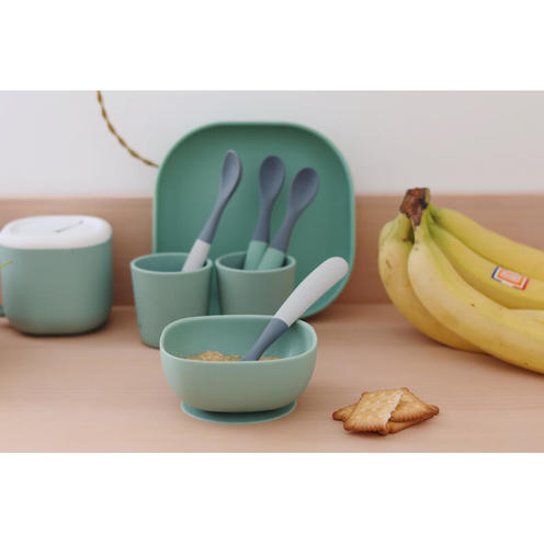 Lot de 4 Cuillères 1er Âge Silicone Mineral/Sage Green - BEABA