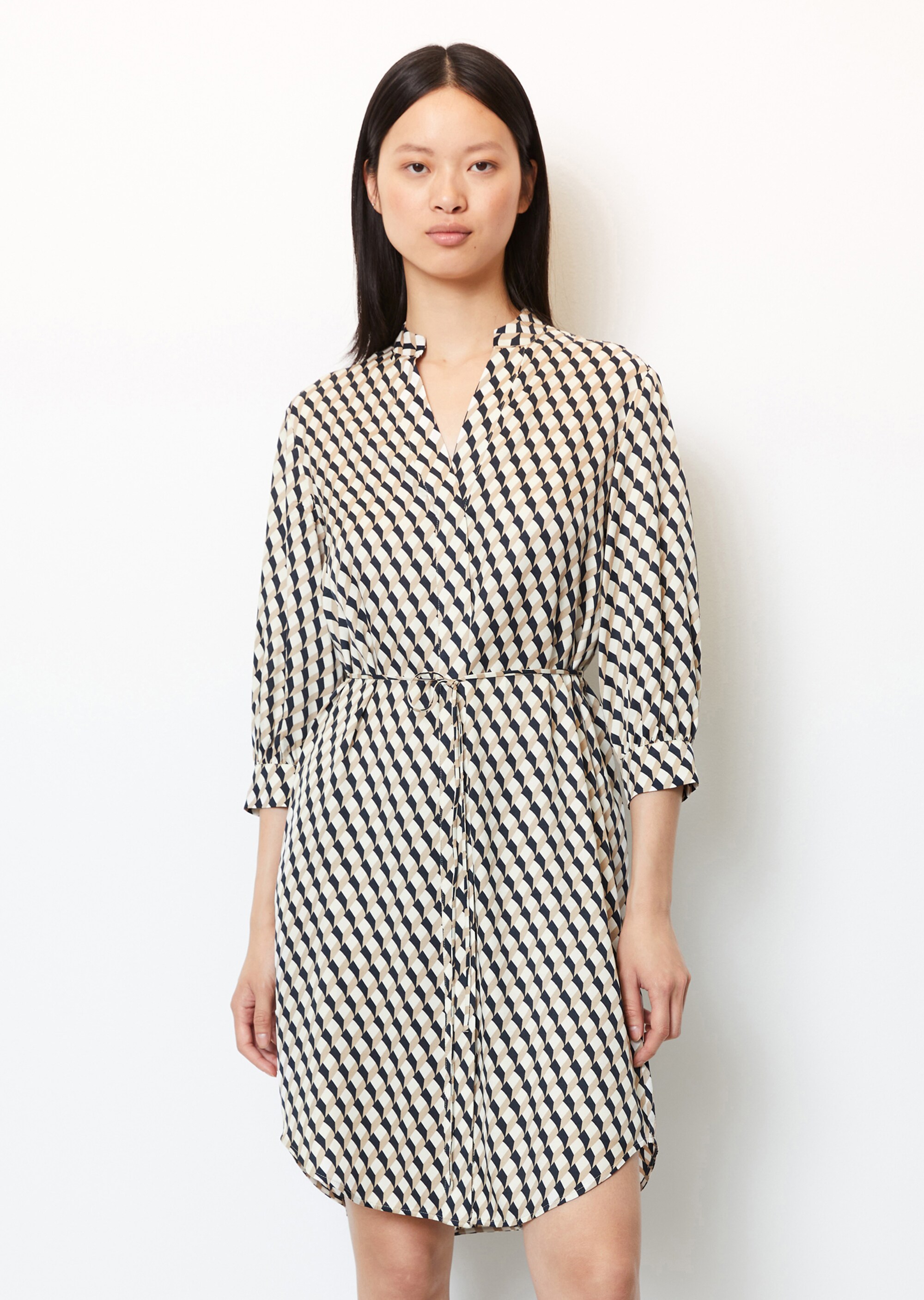 Hemdblusenkleid mit 3/4-Ärmeln relaxed aus Viskose-Twill
