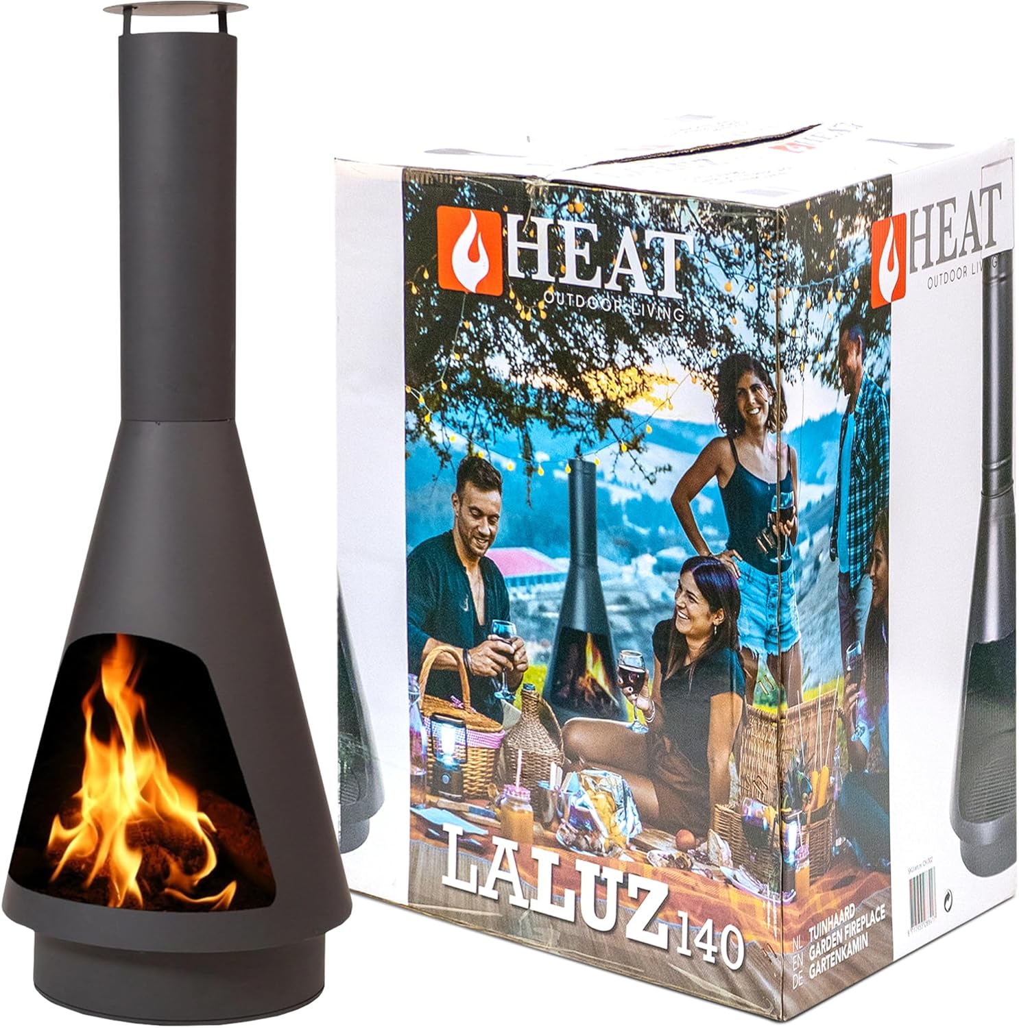 La Luz 140 - Gartenkamin Stahl– Terrassenkamin – Gartenkamine – Gartenofen & Terrassenheizung – Holzofen – Feuerstelle für den Außenbereich – Hohe Qualität – 50x50x140 cm