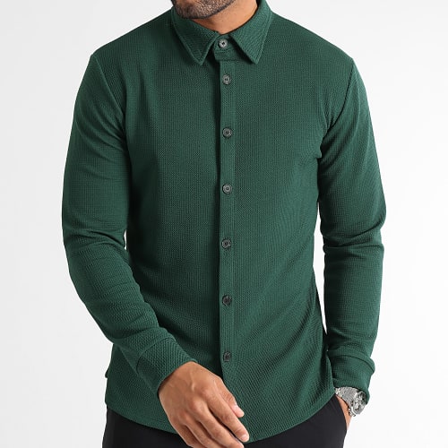Chemise Manches Longues Texturé Waffle 0577 Vert Bouteille