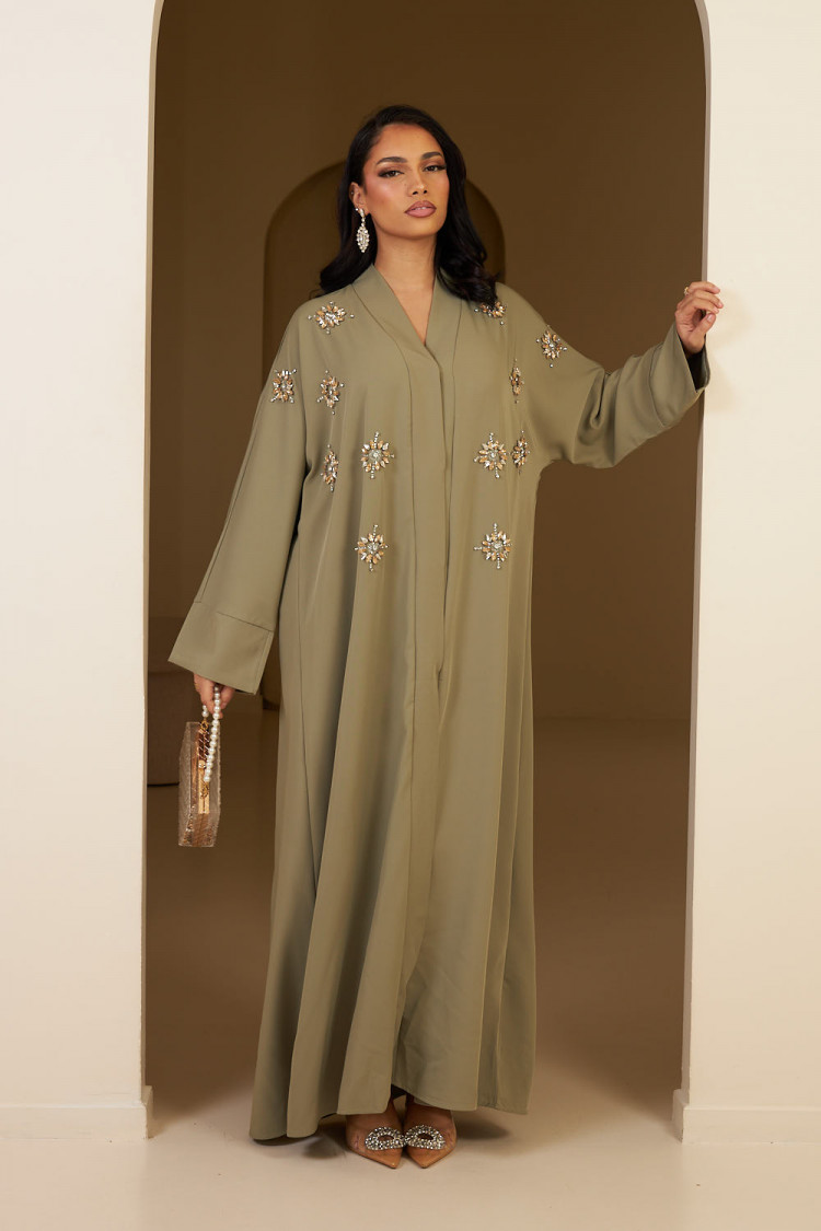 Kimono vert à strass doré et argenté