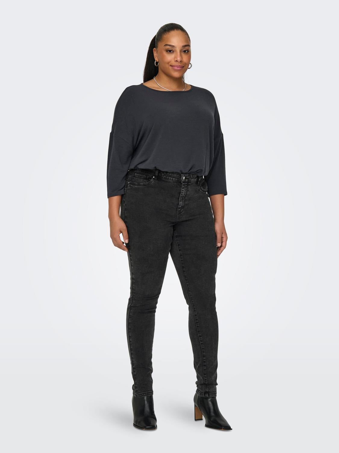 CARROSE Hohe Taille Skinny Fit Jeans Washed Black