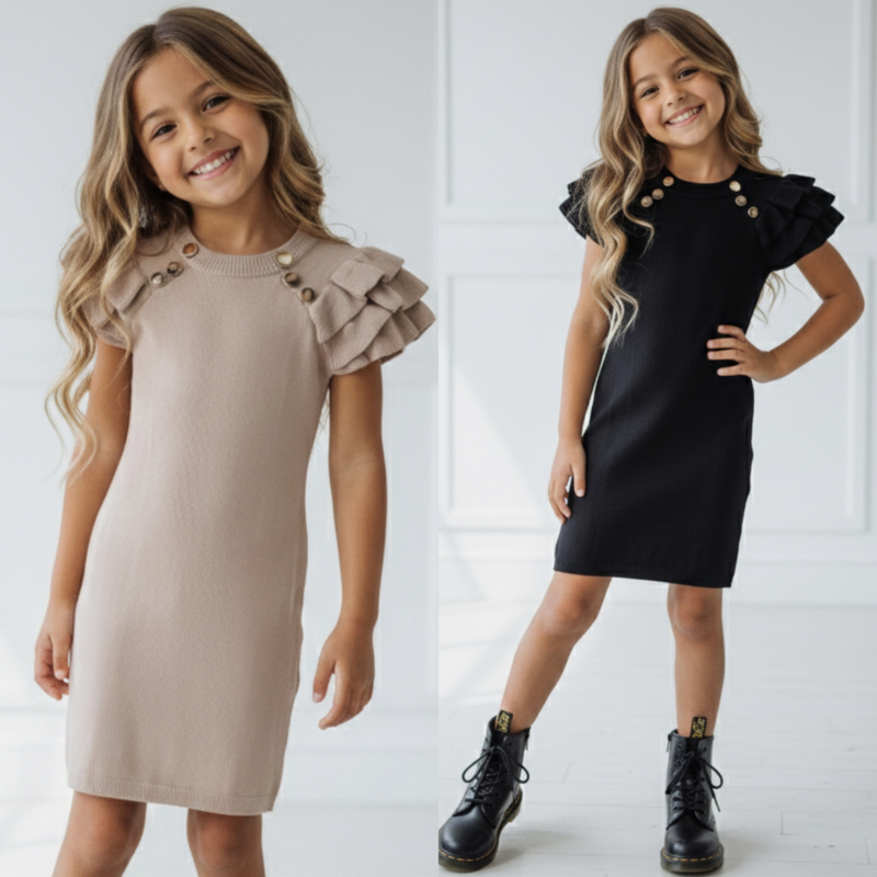 Ruffle chic dress - beige of zwart