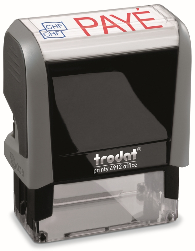 Trodat 4912 Textstempel, französisch, PAYÉ, rot/blau