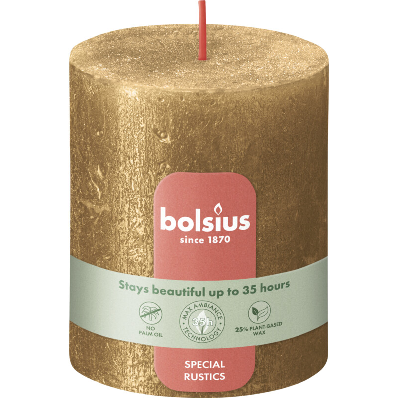 Bolsius Rustieke kaars shimmer goud 8cm