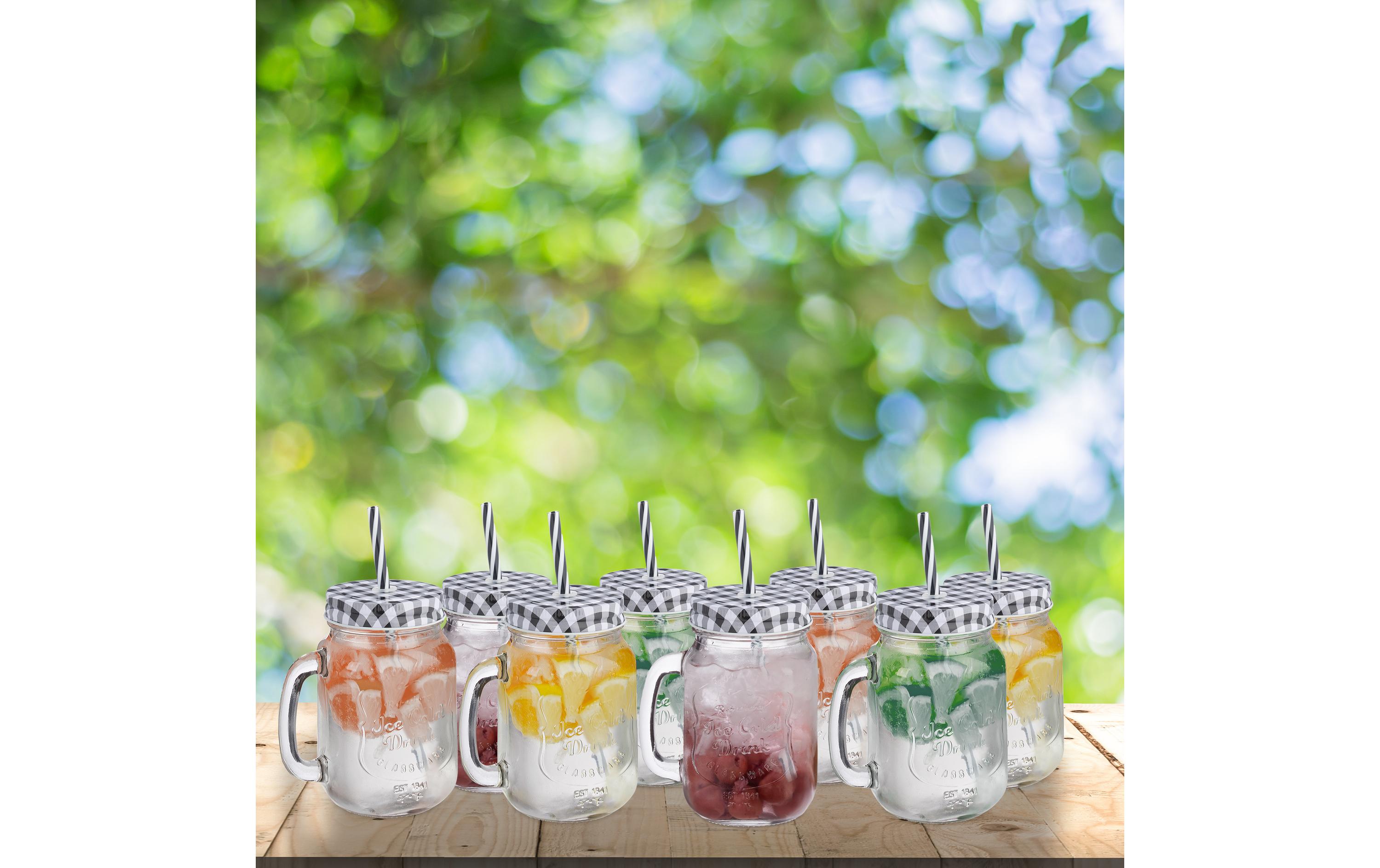 Trinkglas Summer 500 ml, 8 Stück, Schwarz/Transparent/WeissHenkelgläser Set