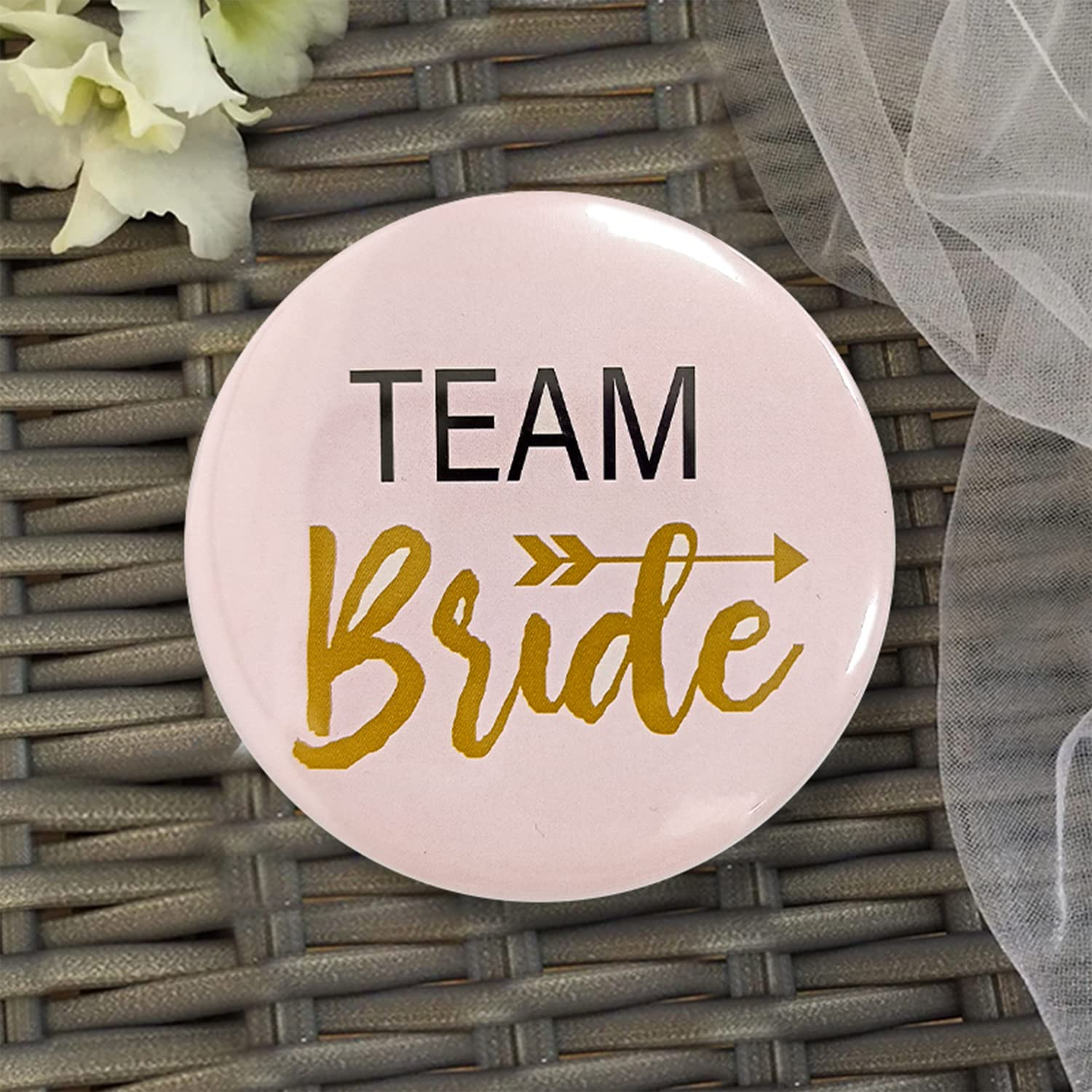 (6er Set) Deko Button Team Bride / Bride To Be Pin Accessoire Junggesellinnenabschied Brosche - Rosa