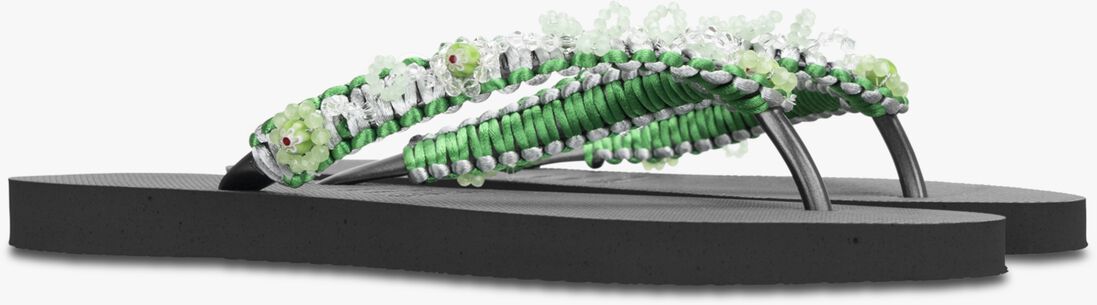 UZURII zwarte uzurii teenslippers macrame green blossom