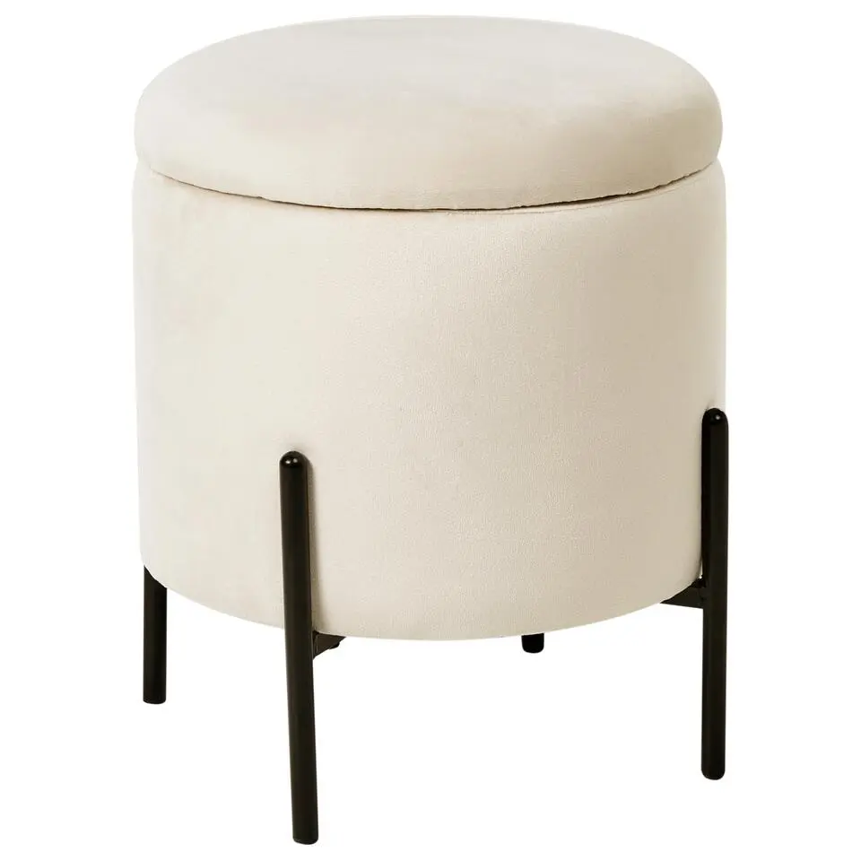 WENONA - Opbergpoef - Lichtbeige - Fluweel