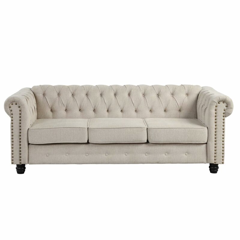 Gilles 82&rdquo; Rolled Arm Chesterfield Sofa