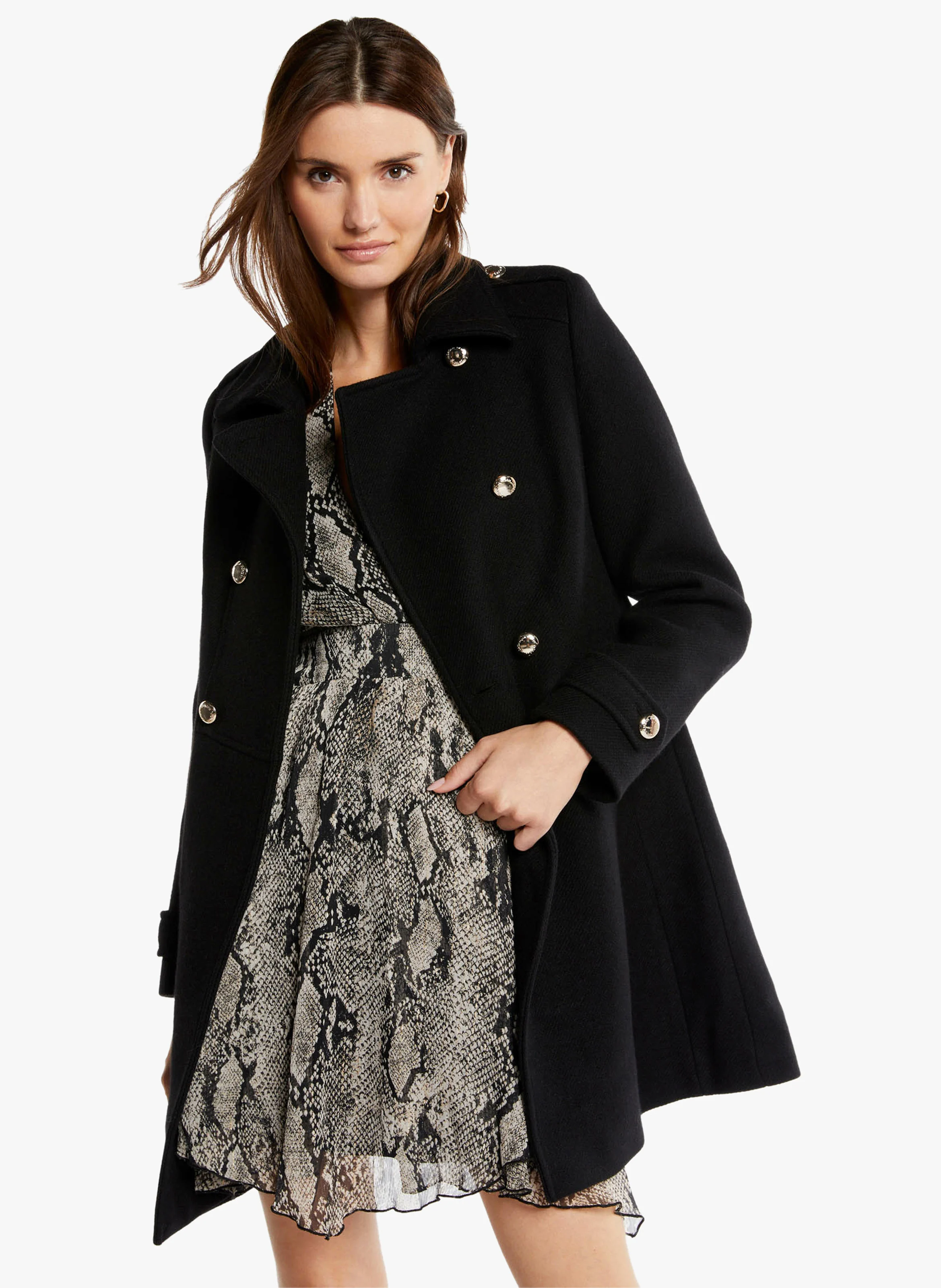 GABY.F - Manteau droit col classique en laine mélangée | Noir