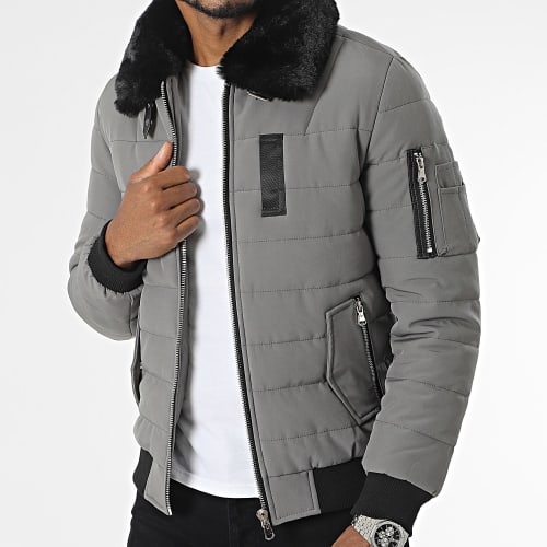 Veste Bomber Col Fourrure Gris