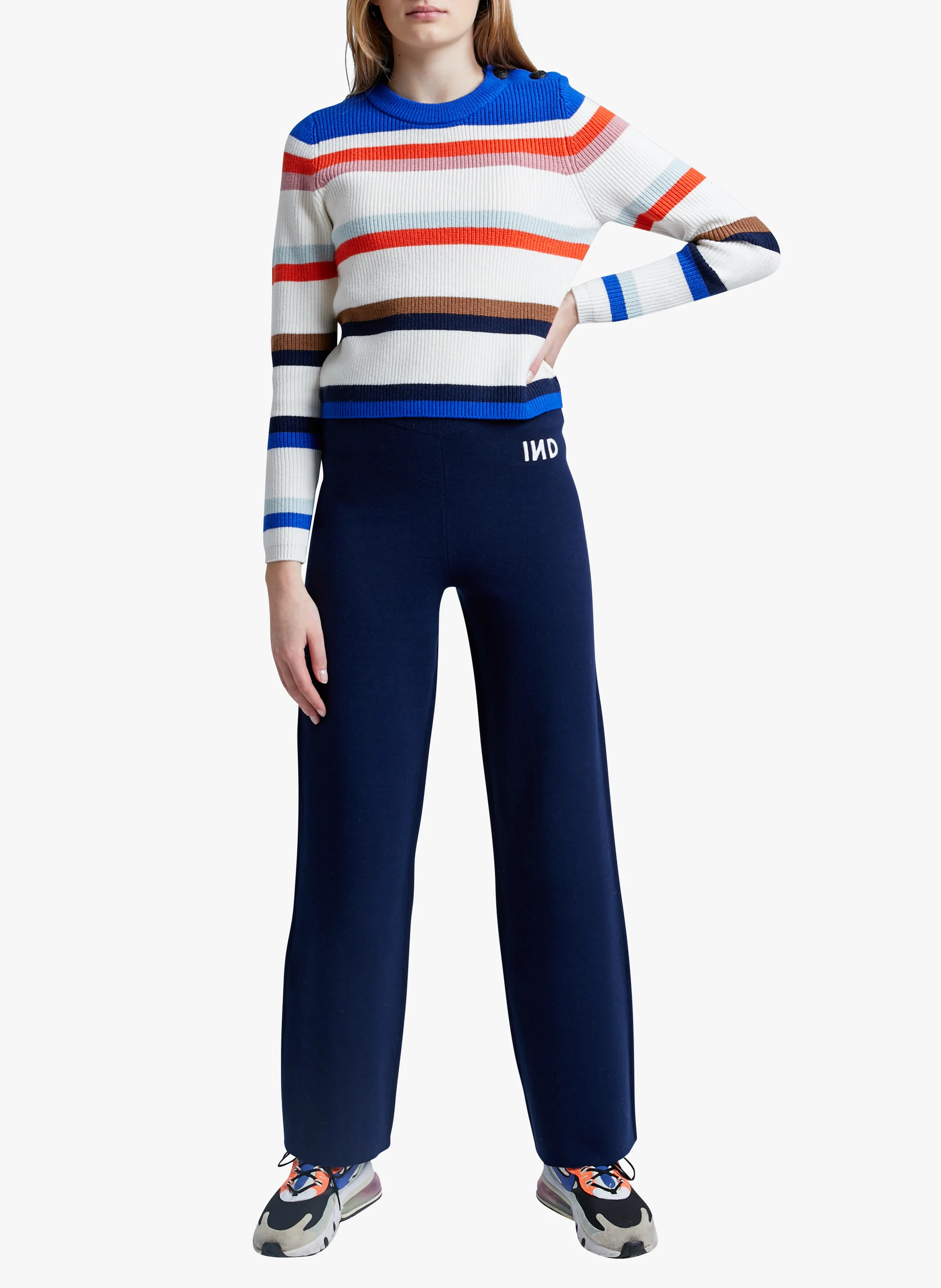 MULAN - Pull col rond en maille rayée | Bleu