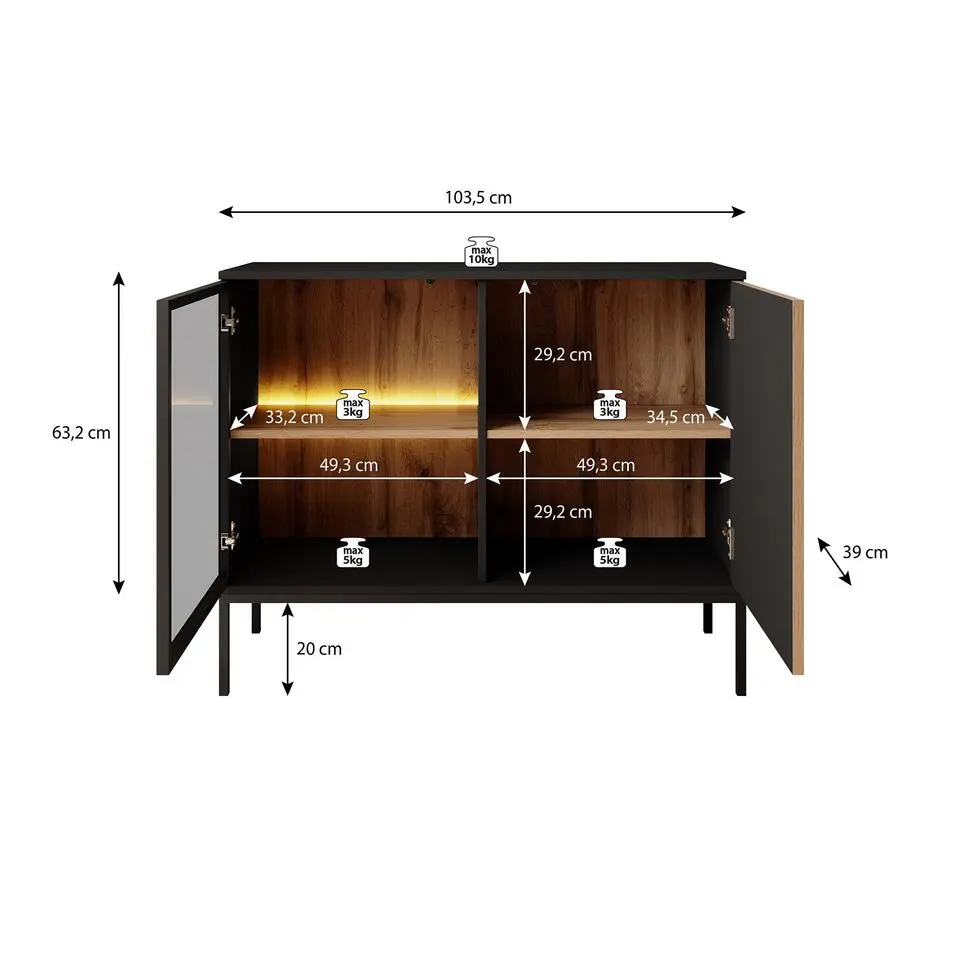 Meubella - Dressoir Legend - Mat zwart - Eiken - 104 cm