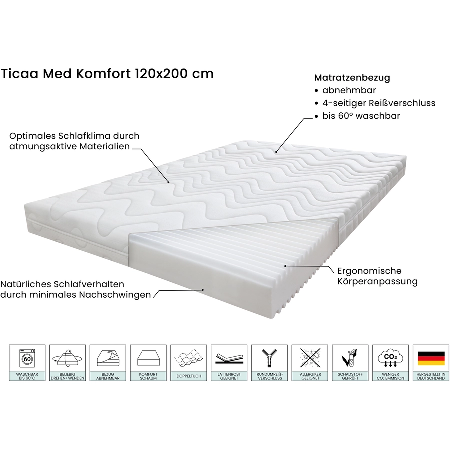 TICAA Matratze Ticaa Med 120x200 cm Komfort Weiß