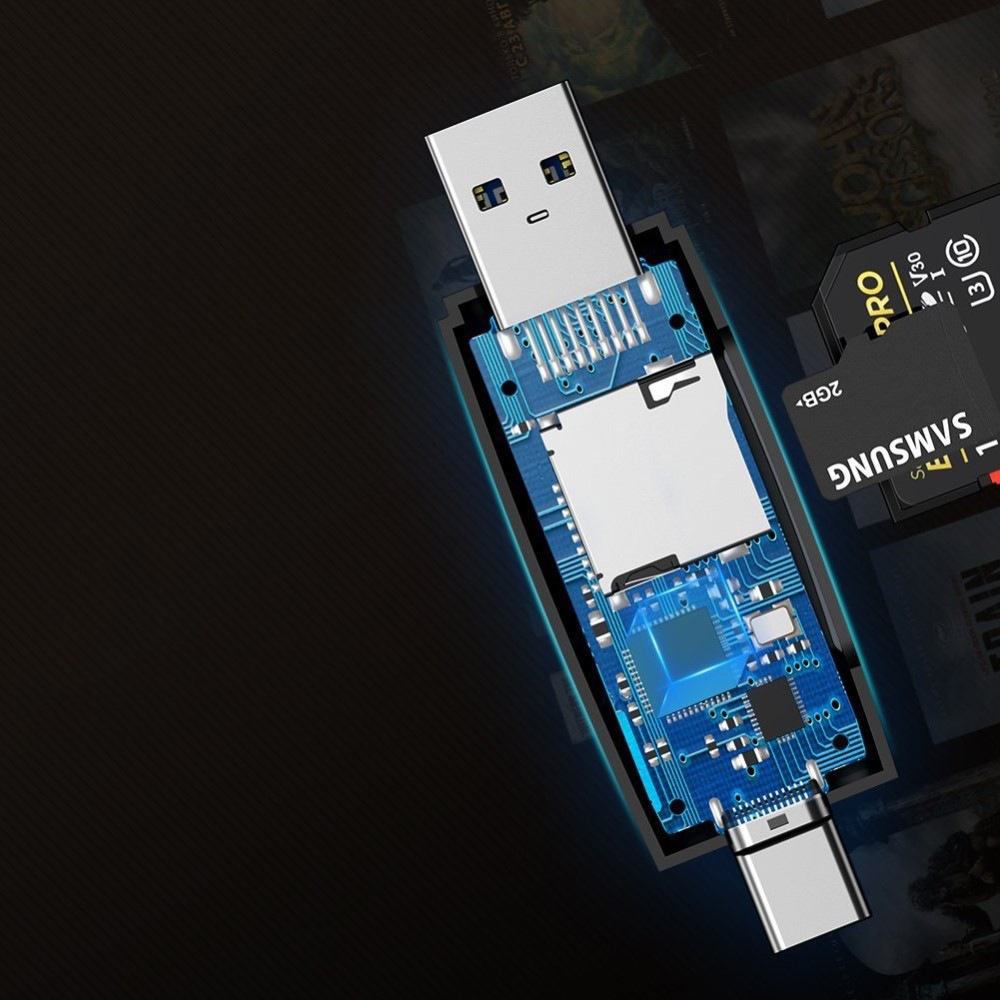 2in1 OTG USB C / USB 3.0 Alu Kartenlesegerät Card Reader für SD und Micro SD Speicherkarten - Grau