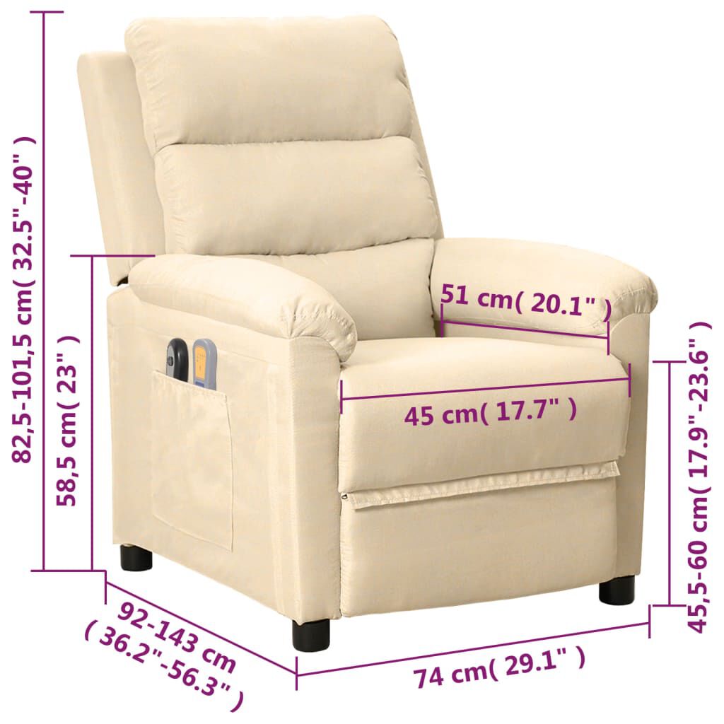 vidaXL Elektrische massagestoel, crème, stof