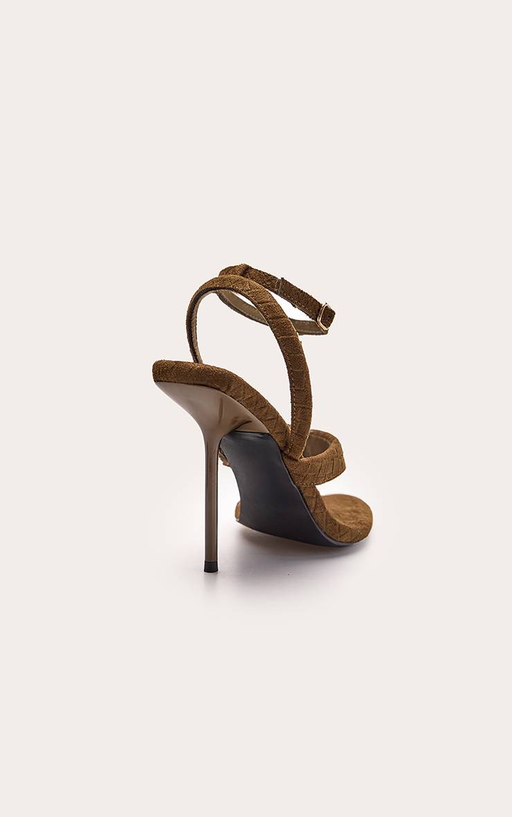Kaki Sandales À Talons Avec Bride Orteil Et Détails Gaufrés